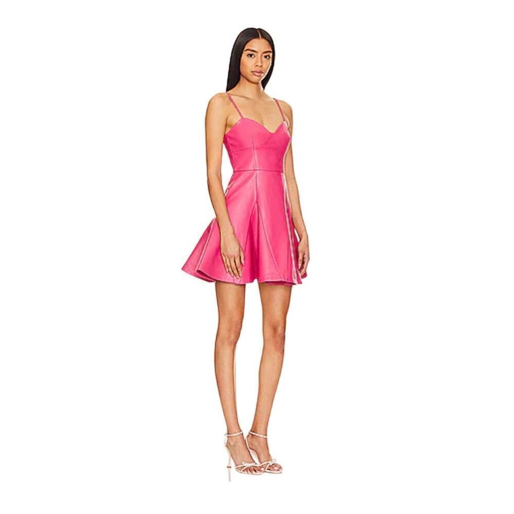 Susana Monaco FLARED CORSET barbiecore faux leather skaterdress pink azelea M